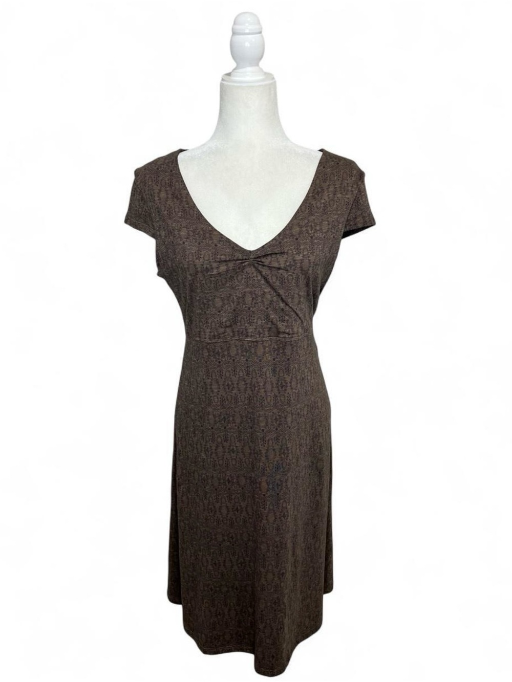 Toad & Co Rosemarie Organic Cotton Brown
Cap-Sleeve A-Line Midi Dress.